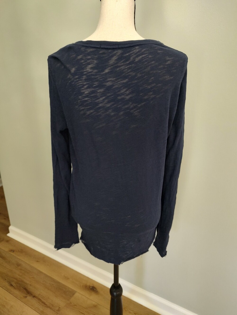 ATM Slub Jersey Destroyed Wash Distressed Hem Navy Blue Long Sleeve Shirt M - Picture 4 of 16